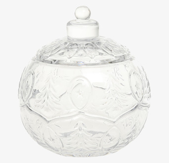 Bild av elegant skål med lock i glas och dekorativa mönster