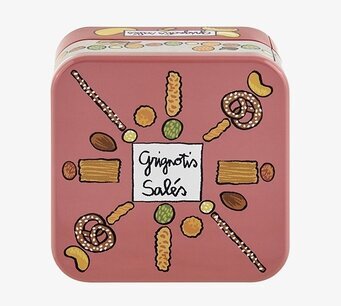 Bild av färgstark plåtburk för snacks och tilltugg