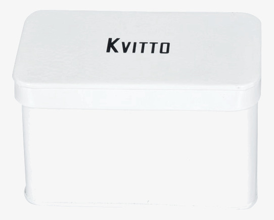 Plåtburk Svarte Petter Kvitto från Strömshaga, vit färg