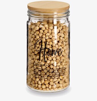 Bild av elegant glasburk med trälock för förvaring