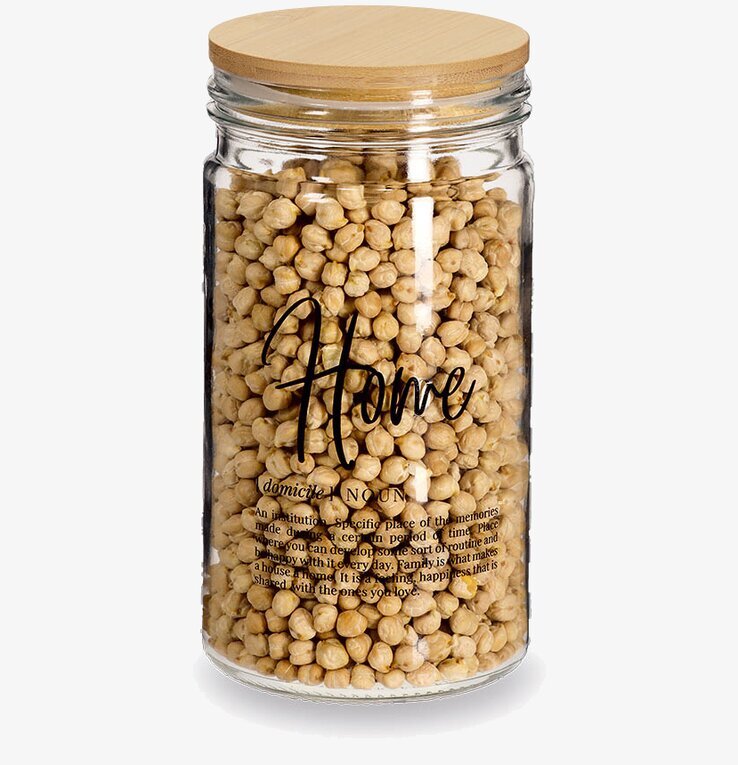 Bild av elegant glasburk med trälock för förvaring