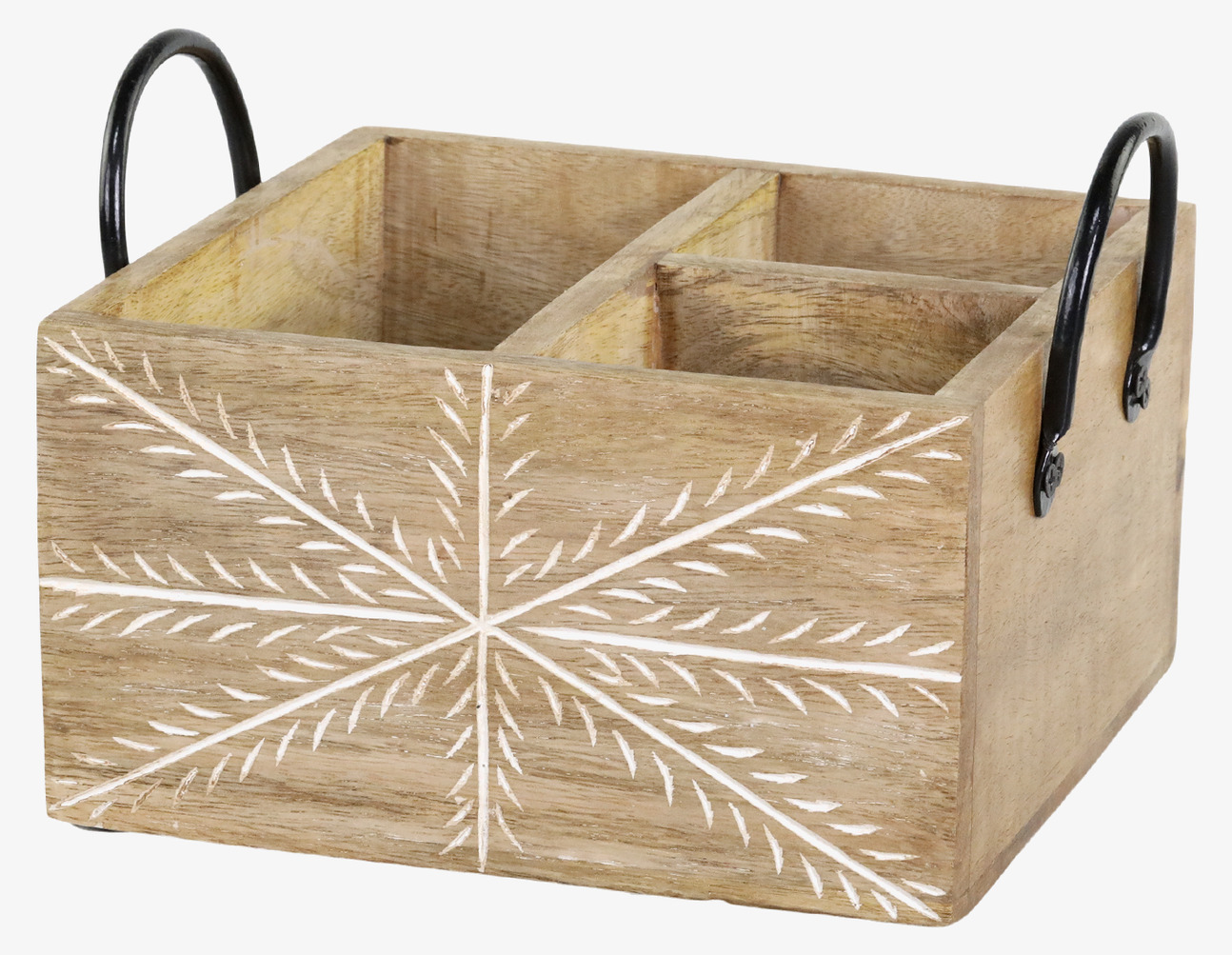 Bild av elegant förvaringslåda med träfinish och mönster