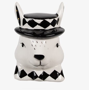 Foto av dekorativ porslinsburk formad som ett harhuvud