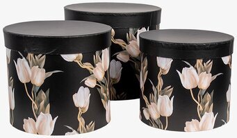 Bild av runda förvaringsboxar med botaniskt mönster