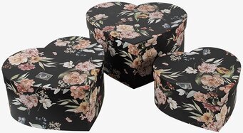 Bild av hjärtformade förvaringsboxar med blommönster