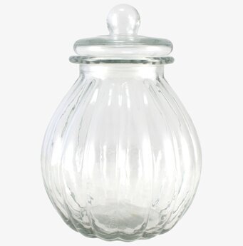 Bild av elegant glasburk med lock och räfflad design