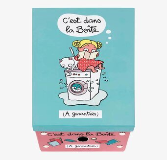 Bild av livfull plåtburk med flicka och kattmotiv