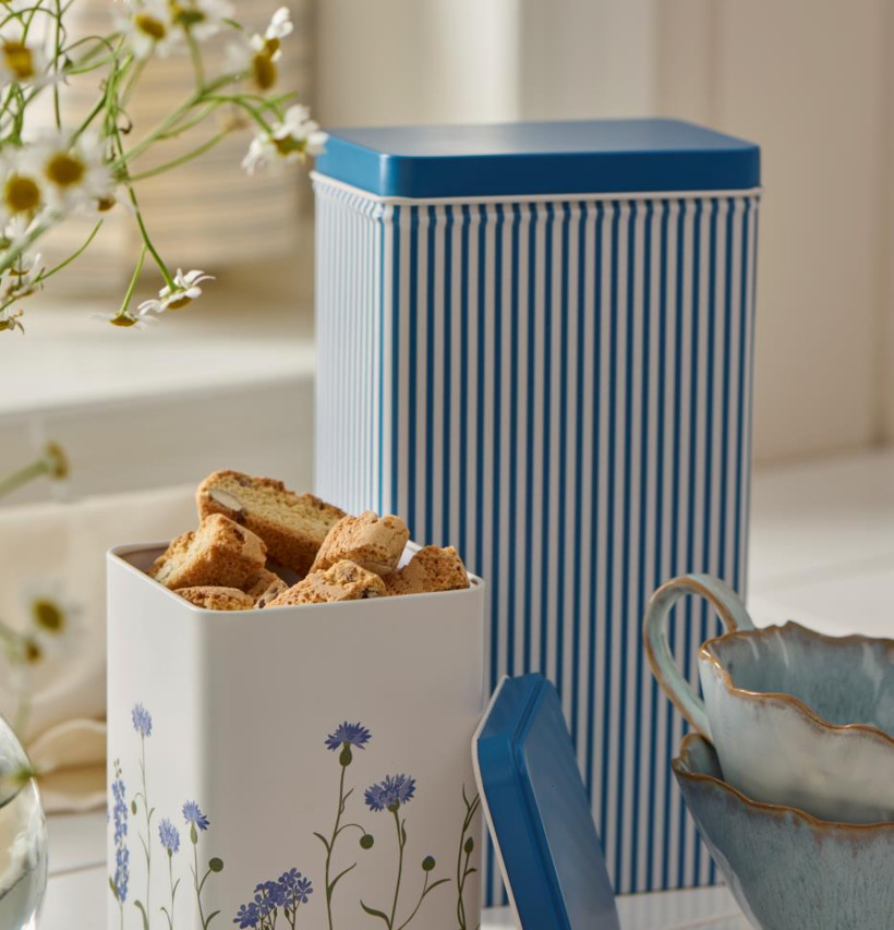 Plåtburk Randig Blå/Vit IB Laursen Plåtburkar Metallburkar