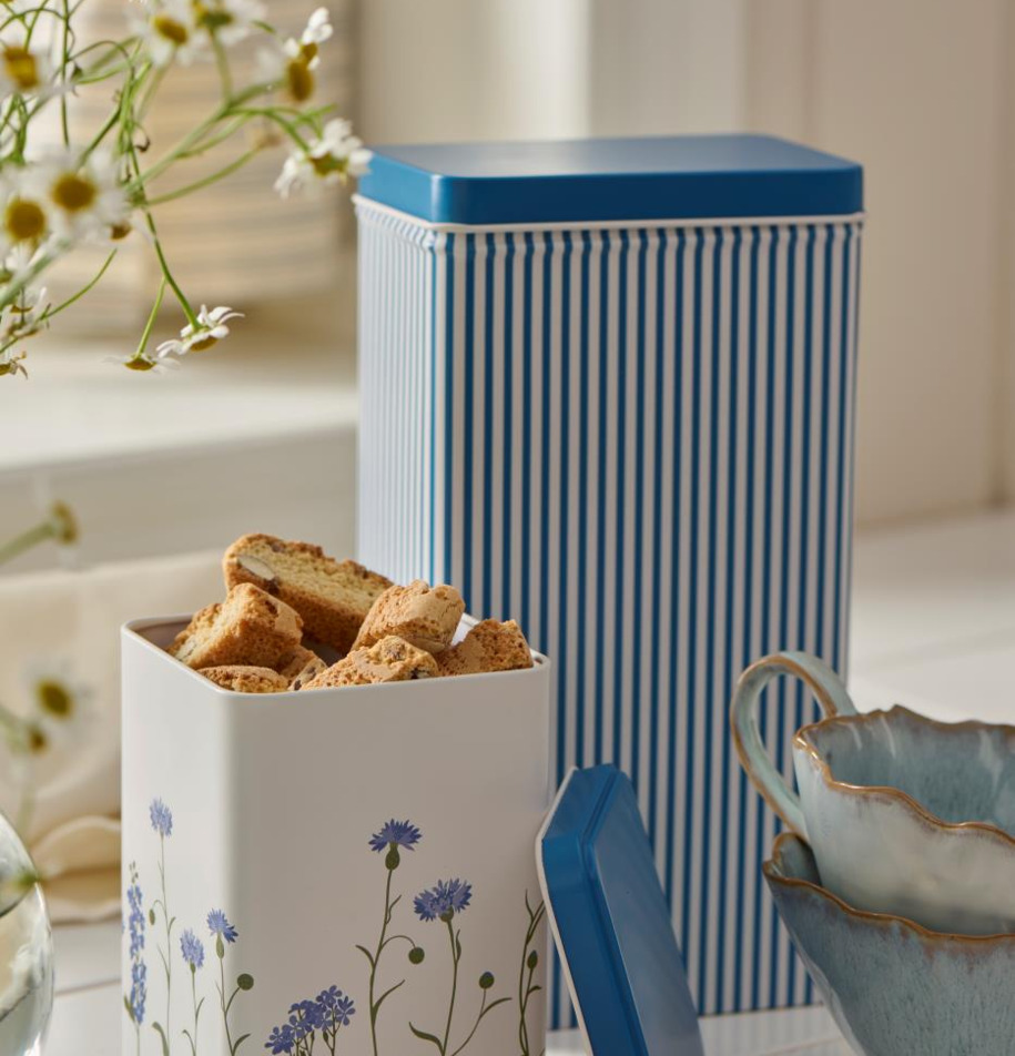 Plåtburk Randig Blå/Vit IB Laursen Plåtburkar Metallburkar