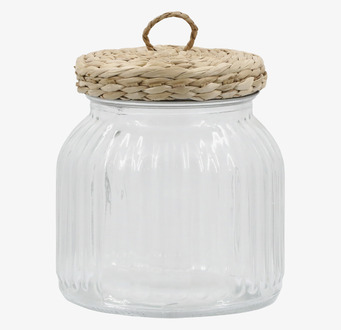 Bild på elegant glasburk med flätat lock och unik design