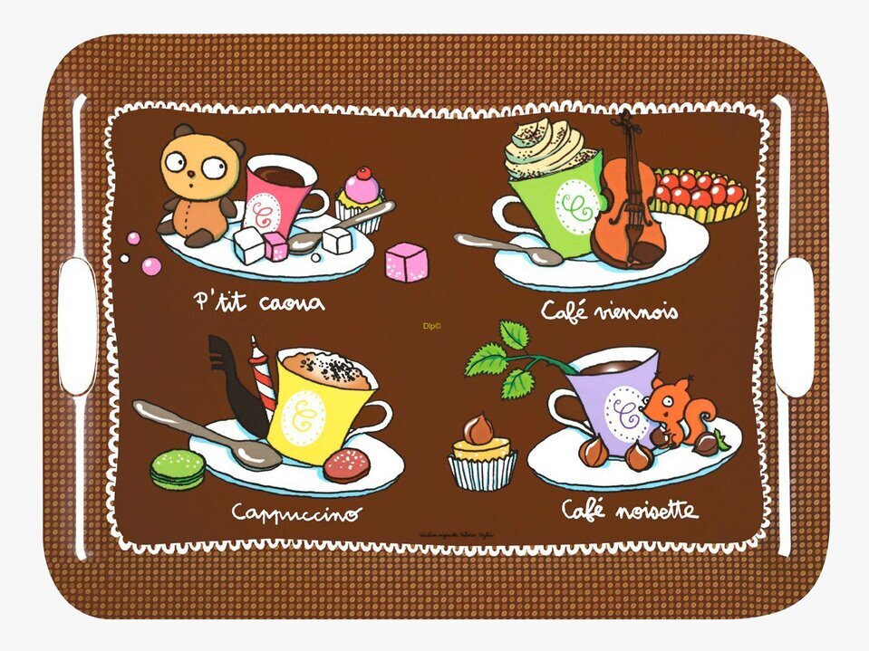 Bild av färgstark serveringsbricka med kaffekoppar