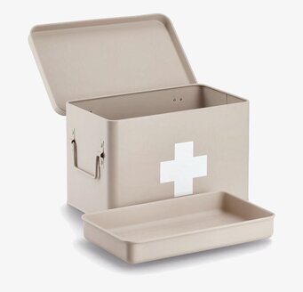 Bild av stilren beige medicinburk med praktisk design