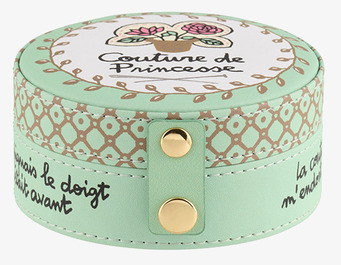 Bild av stilfull mintgrön plåtburk med fransk design