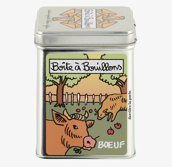 Bild av kvadratisk plåtburk med pastoral illustration