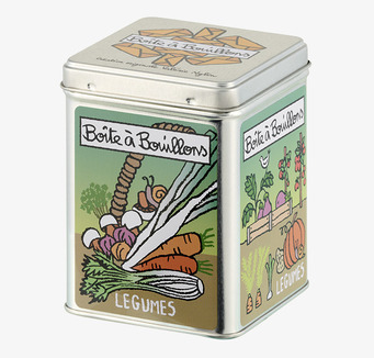 Bild av plåtburk med grönsaksdesign och fransk charm