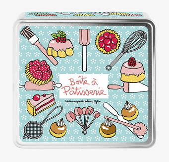 Bild av färgglad plåtburk med bakningstema i turkos