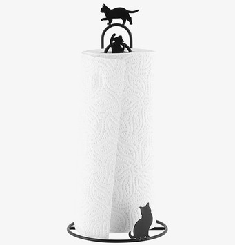 Bild av unik pappershållare med kattdesign i svart metall
