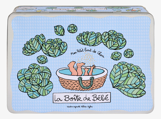 Bild av plåtburk med lekfull design och pastellfärger