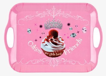 Bild av serveringsbricka med cupcake och juveldekorationer