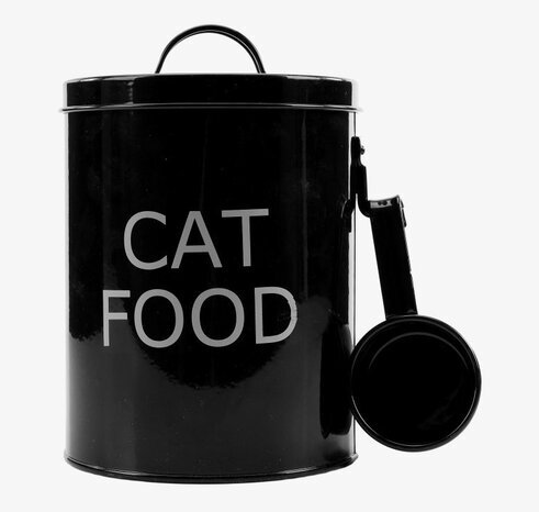 Plåtburk Kattmat från Interstil i svart metall med skopa