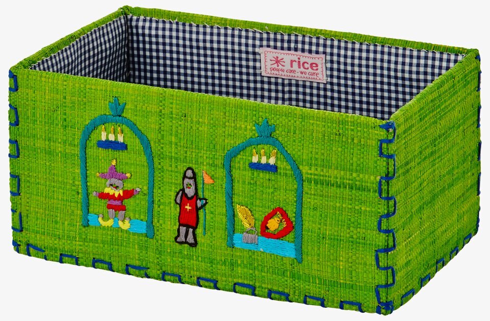 Bild av färgglad leksakskorg med broderade detaljer