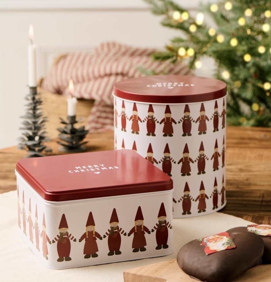 Plåtburk Tomtenissar Rund IB Laursen Plåtburkar Metallburkar