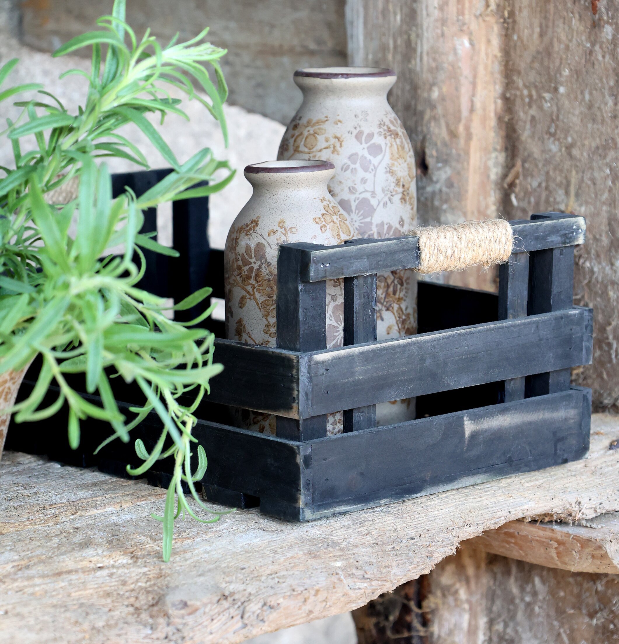 Trälåda Set/2 Antiksvart Chic Antique Förvaringslådor och korgar Boxar Förvaringsboxar Porslinsboxar Trälådor Smyckesboxar i porslin Förvaringsbrickor