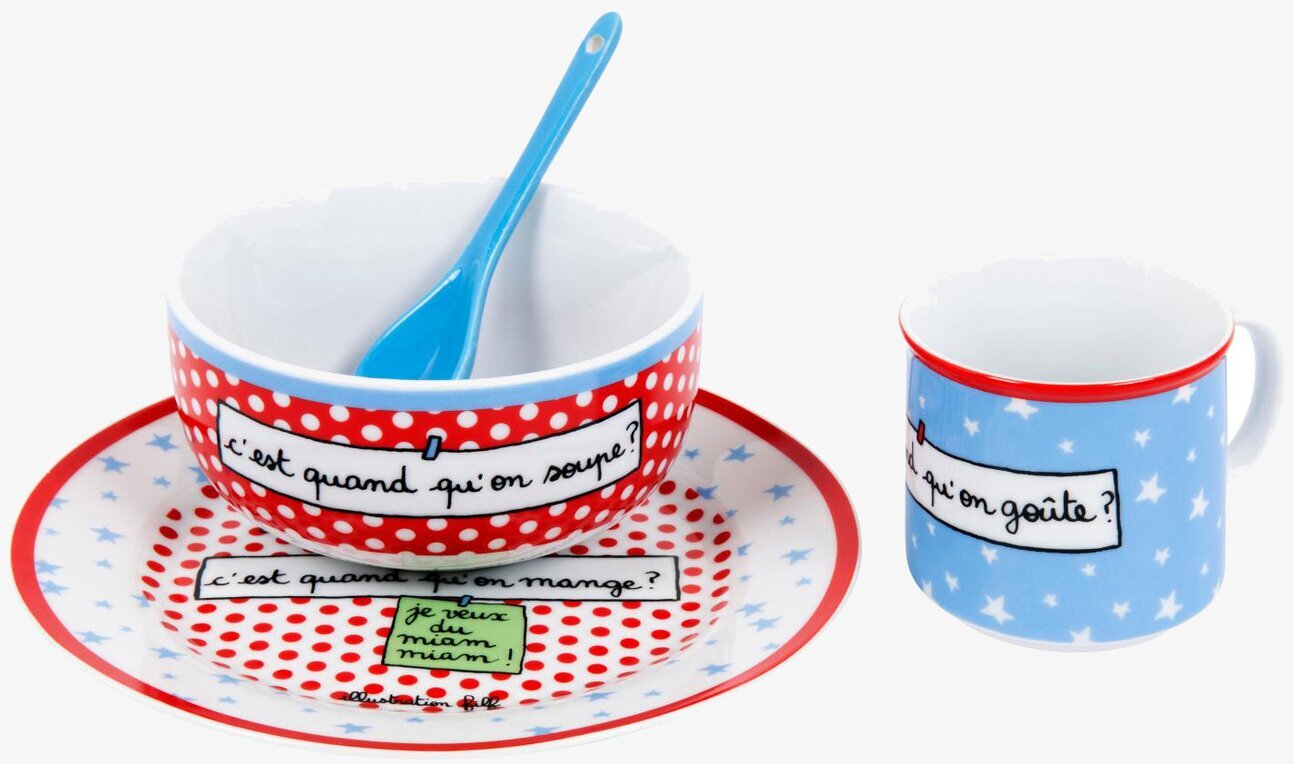 Bild av charmig barnservis i porslin med livliga färger