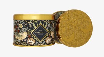 Bild på exklusiva plåtburkar med botaniskt och fågelmotiv