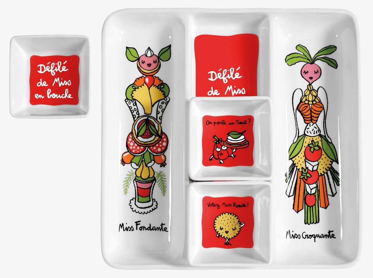 Bild av färgglada småskålar med lekfulla illustrationer