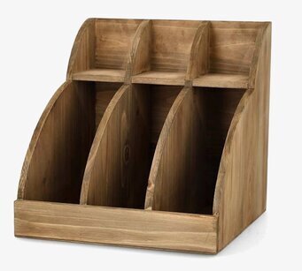 Foto: Träförvaringsställ med sex fack, vit bakgrund