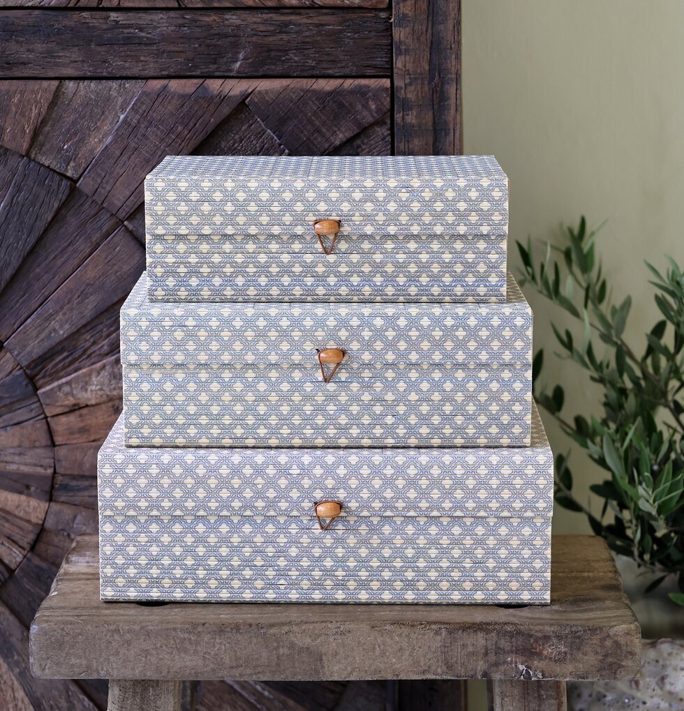 Amilly Förvaringsask Set/3 Opal Chic Antique Förvaringslådor och korgar Boxar Förvaringsboxar Porslinsboxar Trälådor Smyckesboxar i porslin