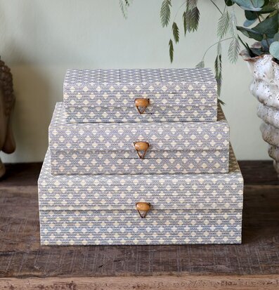 Foto: Staplade förvaringsaskar 3-pack i blåvitt mönster