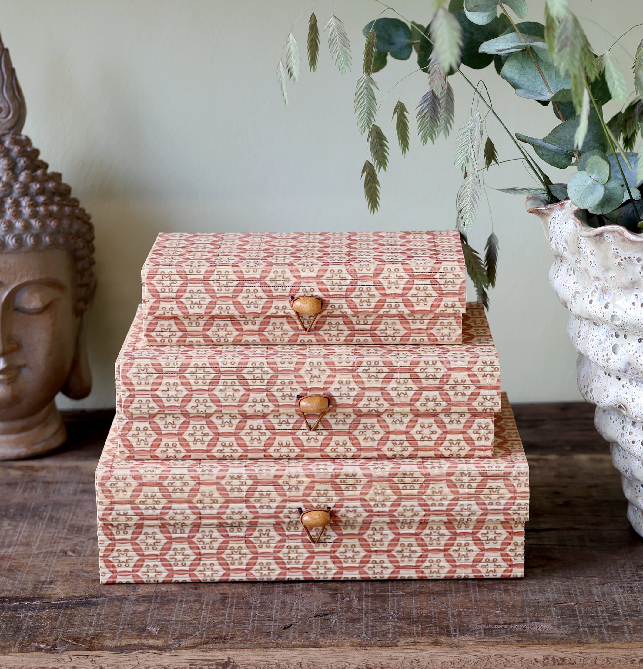 Amilly Förvaringsask Set/3 Coral Blush Chic Antique Förvaringslådor och korgar Boxar Förvaringsboxar Porslinsboxar Trälådor Smyckesboxar i