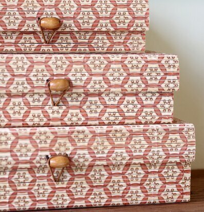 Foto: Mönstrade förvaringsaskar med lock, set om 3