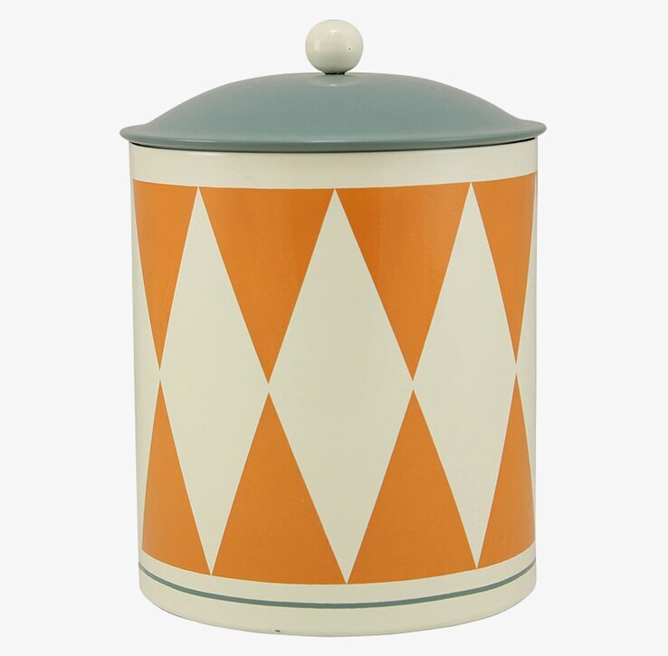 Plåtburk Algoth Trumma från Strömshaga med geometriskt mönster