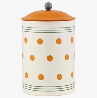 Plåtburk Algoth Rand/Prick från Strömshaga med orange prickar