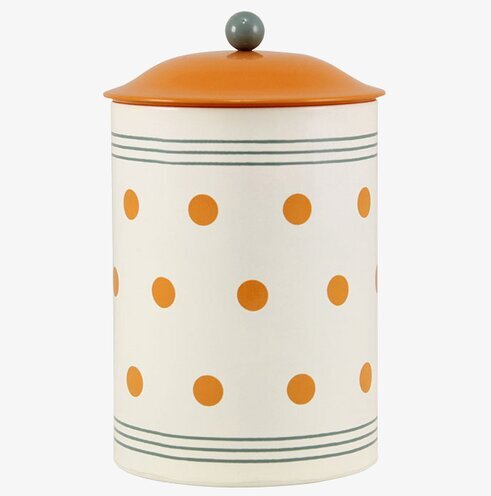 Plåtburk Algoth Rand/Prick från Strömshaga med orange prickar