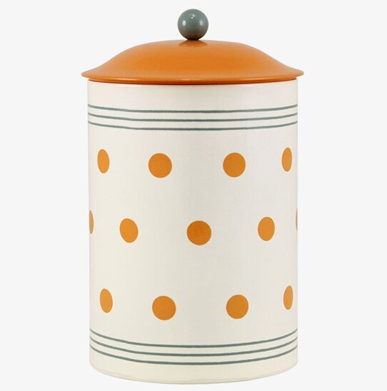 Plåtburk Algoth Rand/Prick från Strömshaga med orange prickar