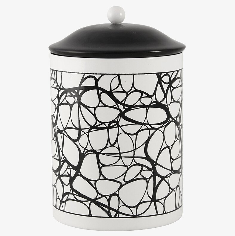 Plåtburk Rocky från Strömshaga med svart-vitt abstrakt mönster