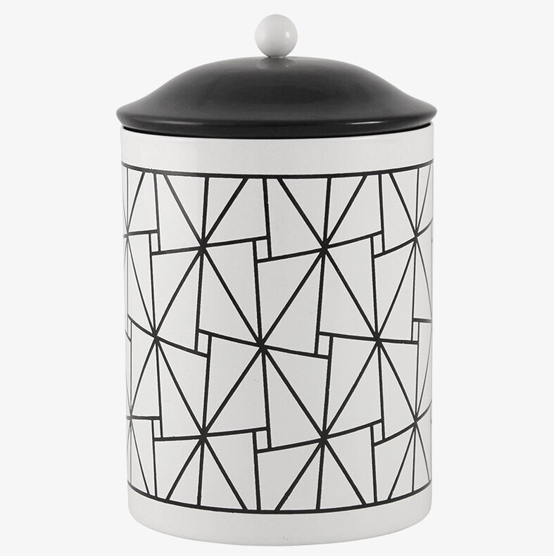 Plåtburk Vanheden från Strömshaga med geometriskt mönster