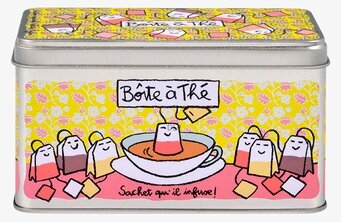 Plåtburk Tepåsar Gul från Derrière la porte med blommor