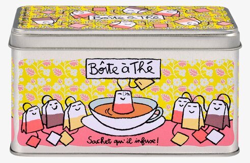 Plåtburk Tepåsar Gul från Derrière la porte med blommor