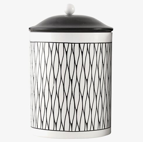 Plåtburk Sickan från Strömshaga med svartvitt mönster