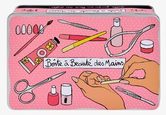 Plåtburk Manikyr Rosa från Derriére la porte med verktyg