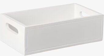 Foto: Vit rektangulär trälåda med handtag och panel