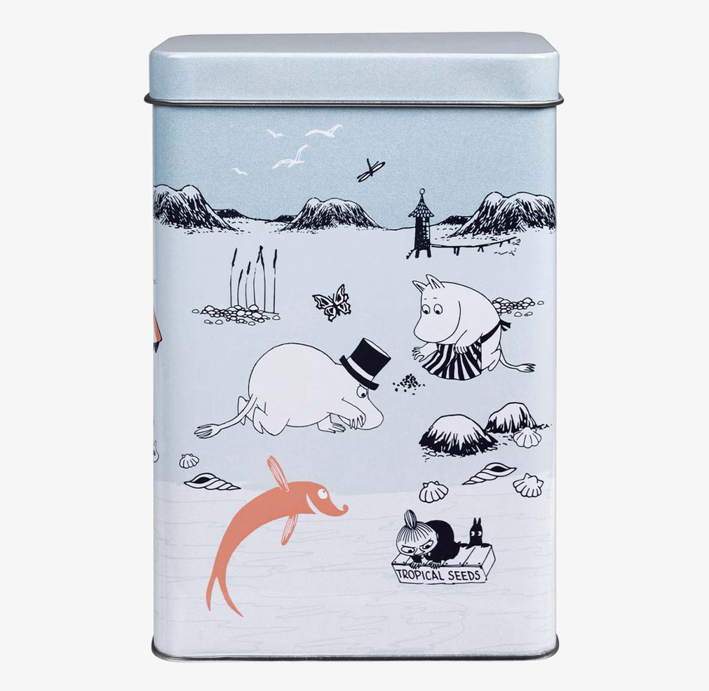 Kaffeburk Strandtur Blå Moomin by Martinex Plåtburkar Metallburkar