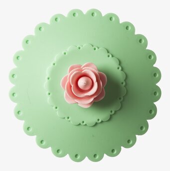 Bild av silikonlock med blommotiv i mintgrönt och rosa