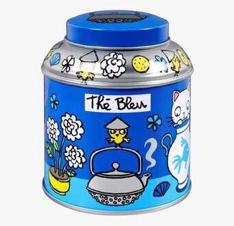 Plåtburk Te katt Blå från Derriére la porte med livfull design