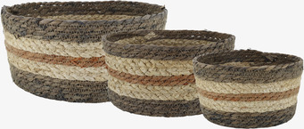 Randiga korgar i sjögräs – Set/3 Chic Antique Förvaringslådor och Boxar Förvaringsboxar Porslinsboxar Trälådor Smyckesboxar porslin